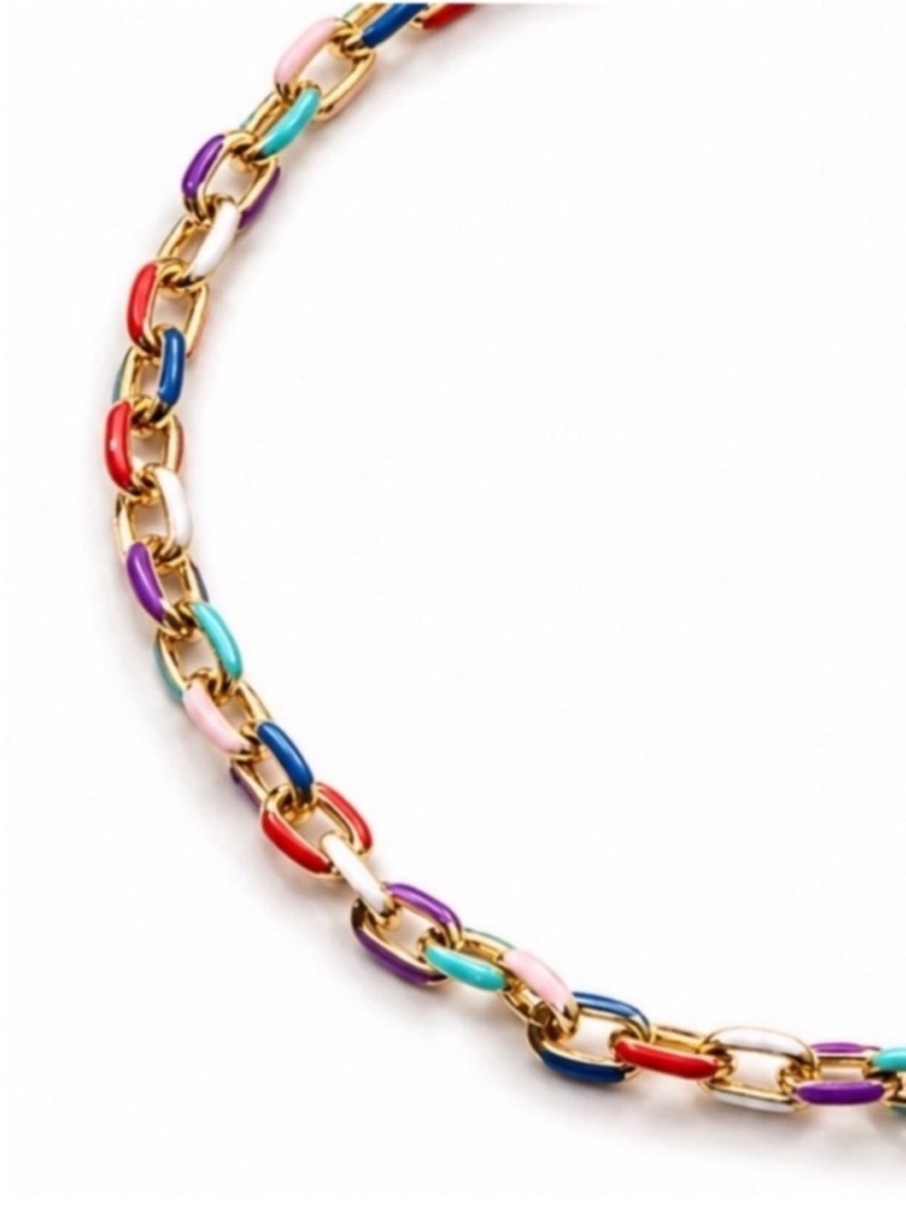New! Colorful Colorblock Waterproof Gold Chain Link Necklace (4022) NWOT - Picture 2 of 3